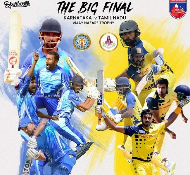 ವಿಜಯ್ ಹಜಾರೆ ಟ್ರೋಫಿಗಾಗಿ  ಕರ್ನಾಟಕ ಹಾಗೂ ತಮಿಳುನಾಡು ನಡುವೆ ನಾಳೆ ಫೈನಲ್ ಹಣಾಹಣಿ