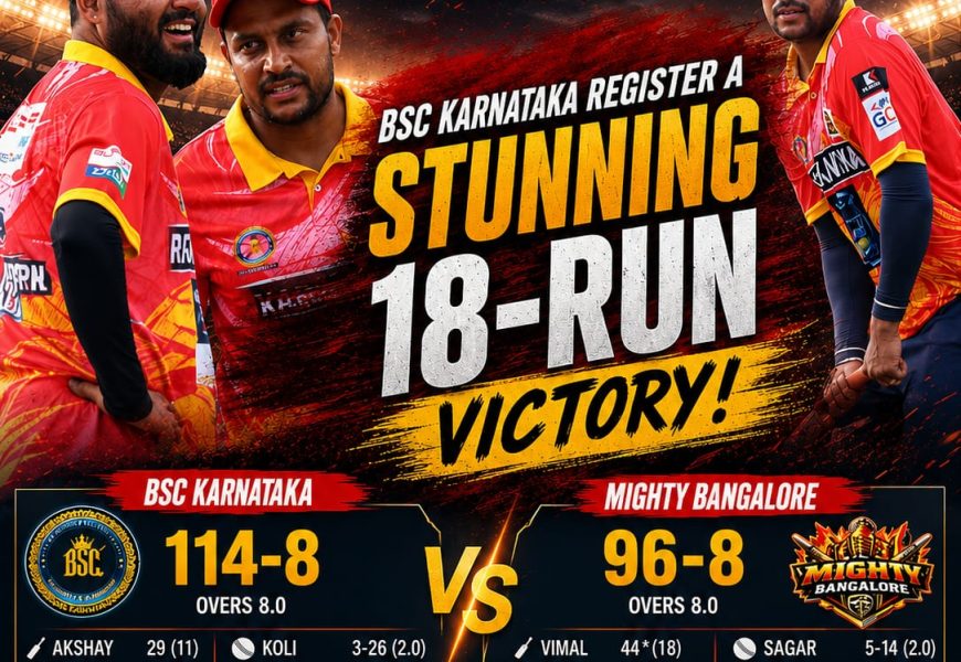 ಶ್ರೀಲಂಕಾ DS27 Champions League Season-2: BSC ಕರ್ನಾಟಕಕ್ಕೆ ಭರ್ಜರಿ 18 ರನ್‌ಗಳ ಜಯ!